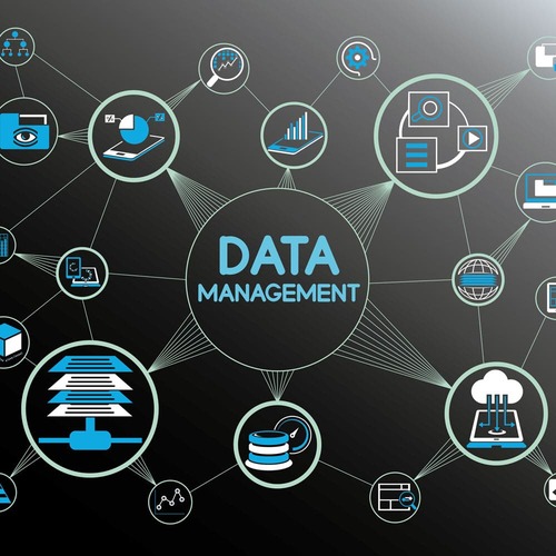 This image visually represents the interconnected elements of data management, including storage, processing, and analysis.